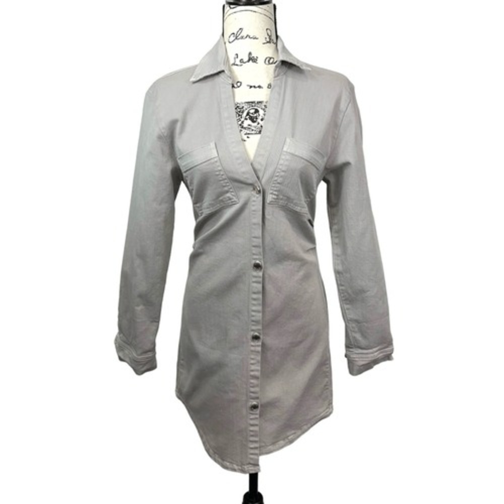 NWT‎ Le Jean Eliza Denim Asymetrical Taupe Mini Shirt Dress, XS